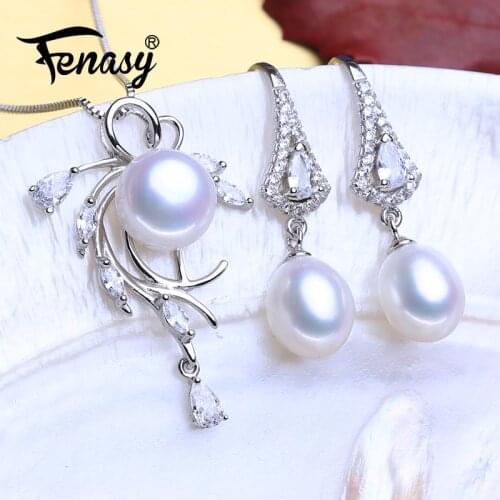 FENASY 925 Sterling Silver Jewelry Sets Natural Pearl Earrings Drop Earrings Custom Bohemian Flower Pendant Necklaces For Women