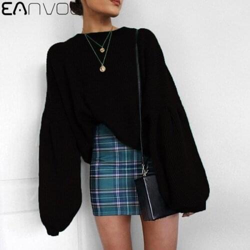 Winter Women Sweater O-neck Knitted Sweater Jumpers Women Long Lantern Sleeve Loose Casual Sweater Pullovers Womens Sweater