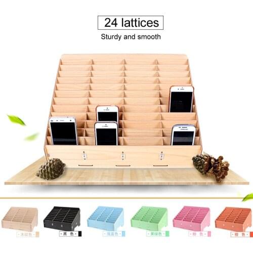 LCD Screen of Mobile Phone Wooden Storage Box 12/24/36/48 Storage Compartment Vertical Storage Rack Desktop Finishing