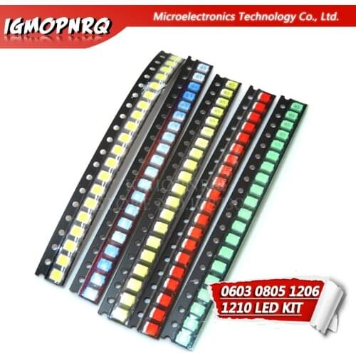 100PCS=5 colors x 20pcs 1210 1206 0805 0603 LED Diode Assortment SMD LED Diode Kit Green/ RED / White / Blue / Yellow