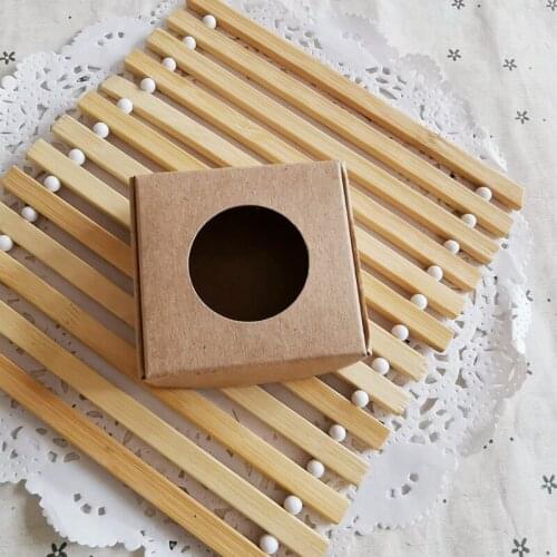 50pcs/lot 5.4x5.2x2cm Brown Kraft Paper Box with Window Handmade Soap Paper Boxes Packaging for Soap Gift Box