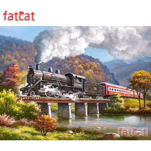 FATCAT 5d diy diamond painting old train landscape full square round drill diamond embroidery sale mosaic home decoration AE2182