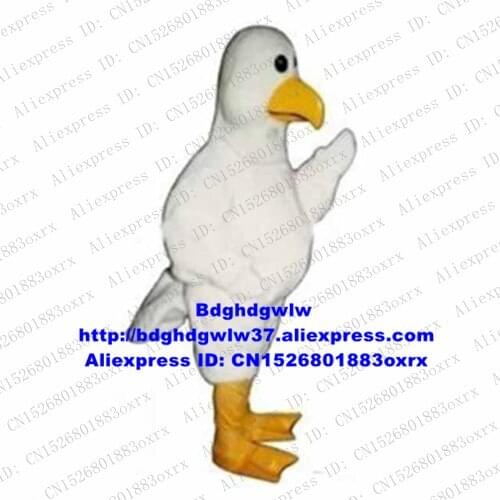 White Long Fur Snow Goose Pigeon Dove Seagull Sea Gull Sea Mew Bird Mascot Costume Adult Student Activity Image Public zx2553