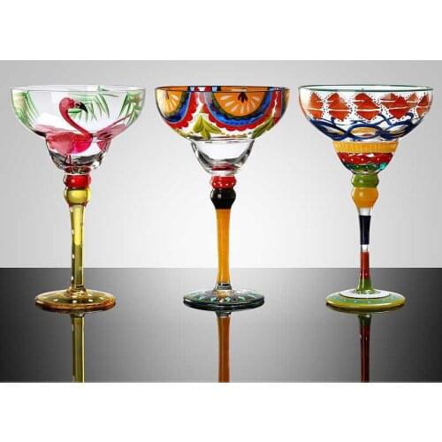 270ml Creative Margarita Wine Glasses Handmade Colorful Cocktail Glass Goblet Cup Lead-free Home Bar Wedding Party Drinkware