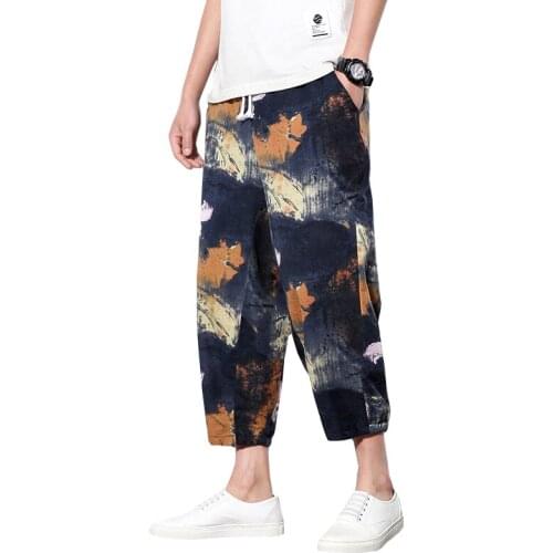 Streetwear Mens Harajuku Style Cotton Linen Harem Pants New Casual Trousers Male 2021 Summer Jogging Pants Big Size 5XL