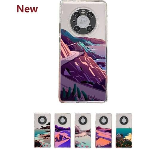Hand Painted Landscape Phone Case Transparent For Huawei honor V 40 30 20 X note 10 pro lite max s Soft TPU Clear Mobile bags