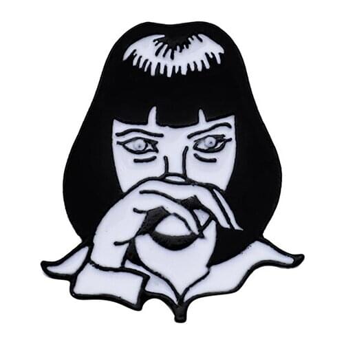 Black Short Hair Cool Girl Metal Enamel Brooch Wipe Nose Cool Expression Badge Pin Charm Trendy Movie Commemorative Jewelry Gift