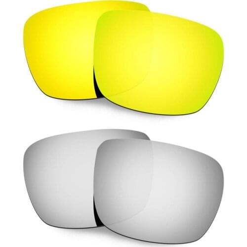 HKUCO For Spy Optic Helm Sunglasses Polarized Replacement Lenses 2 Pairs Gold & Silver