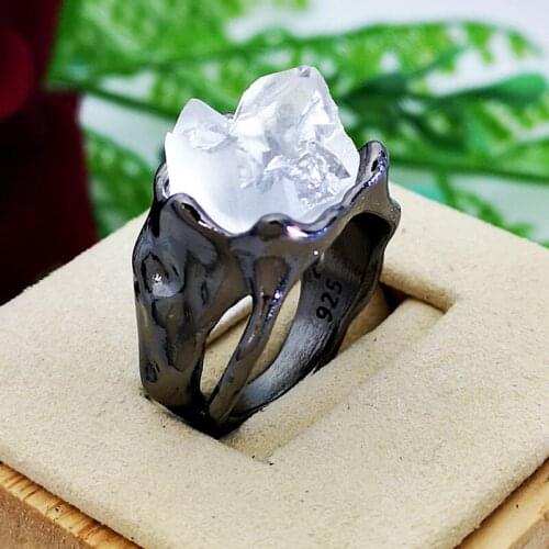 2021 New Hot Sale Creative Ring Imitation Natural Ore Crystal Rings For Women Men Punk Retro Hip-hop Couple Wedding Band Jewelry