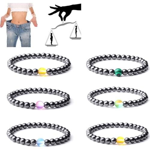 Cool Weight Loss Magnetic Therapy Bracelet Health Care 6mm Beads Hematite Bracelet Natural Stone Moonstone Charm Jewelry Pulsera