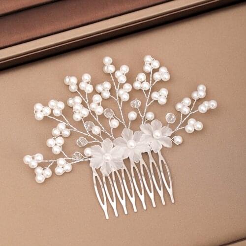 Trendy Wedding Hair Accessories Ladies Hair Comb Pearl Headdress Bride Flower Hairpin Handmade Prom Headdress Hair ornaments