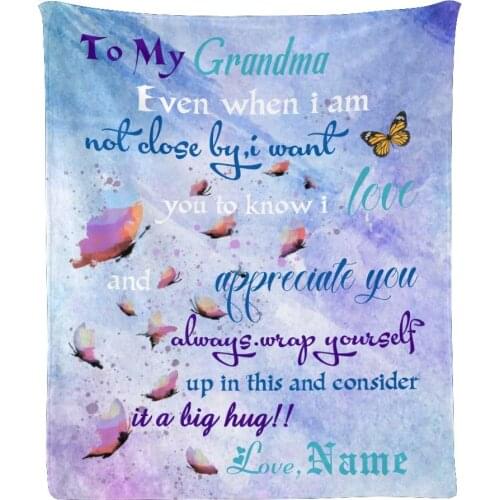Custom Blanket with Name Text,Personalized Purple Butterfly to My Grandma Super Soft Fleece Throw Blanket for Couch Sofa Bed (50