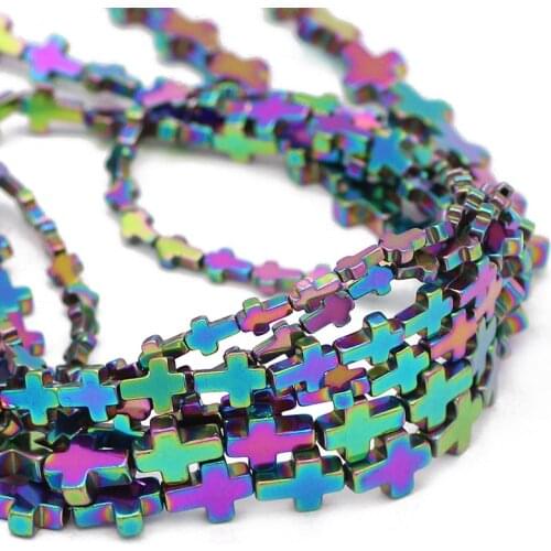 4/6/8MM Cross Jesus Shape Natural Hematite Stone Multicoloured Spacer Loose Beads For DIY Jewelry Making Bracelet Accessories