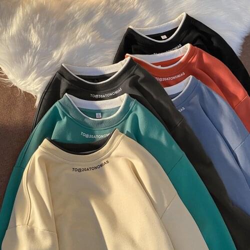 2021 New Autumn Casual Sweatshirt Men Minimalist Sweatshirt O-Neck Embroidery Logo Male Korean Harajuku Plus Size Basic Pullover