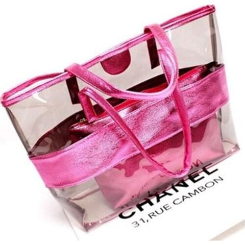 2021 New hand bags Womens clear bag Shoulder Bag Solid Large Capacity Transparent Beach Jelly Handbag Shoulder Bag Size Pack