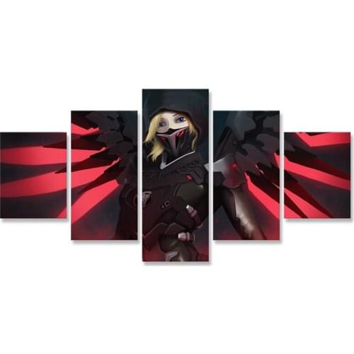 Overwatchs Blackwatch Mercy Wall Art Painting 5 Panel Posters and Prints Canvas Paintings Home Decoration