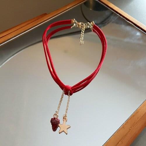 Origin Summer Fashion Cute Strawberry Stars Red Color Chokers Necklace for Women Exquisite Double Layer Necklace Jewelry Hot