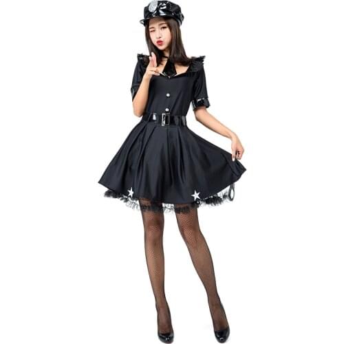 Sexy Black Police Officer Drill Master Cop Costumes Cosplay for Women Game Stage Bar Police Costume Cosplay