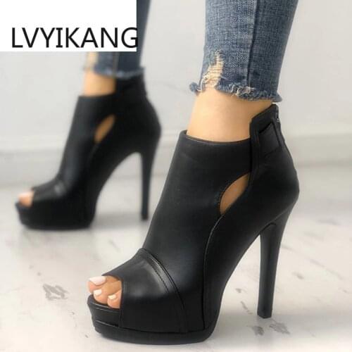 11cm New Women Pumps Spring Fall Office Shoes Breathable Hollow Out Square Heel Boots Woman Platform Heels Party Wedding Shoes