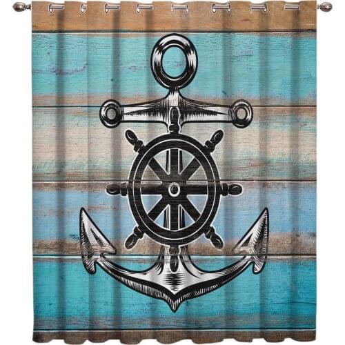 Retro Wood With Anchor Nautical Style Window Treatments Curtains Valance Living Room Fabric Decor Window Treatment Kids Room