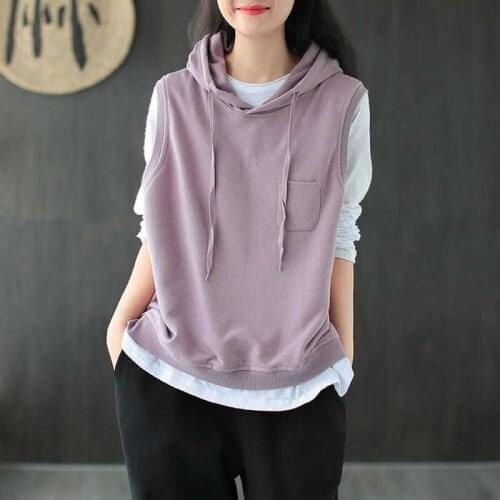Woman Jacket Vest Cotton Hooded Vest Womens Autumn Womens Loose Pullover Leisure Sleeveless Sweater Top Womens Chaleco Mujer