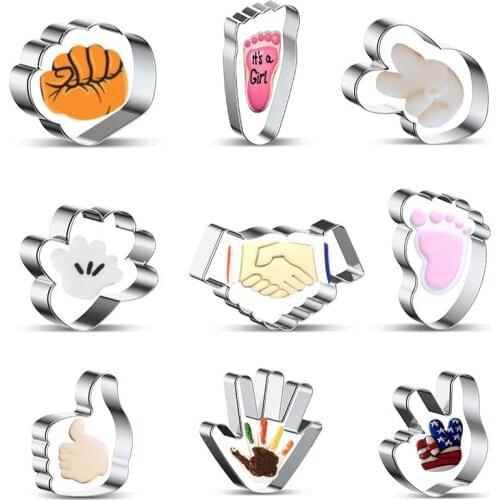 11PCS Stainless Steel Hand Palm Fist FootCookie Cutter Slicer Biscuit Mould DIY Fondant Cake Decorating Supplies Tools Bakeware