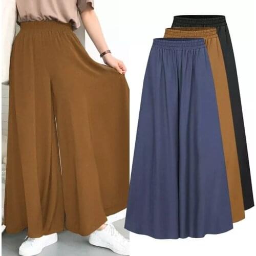 2021 Summer Loose Solid Elastic Band Wide leg Pants Female Solid Wide Full Length Pant Womens Casual Ladies Pants Plus Size 5XL