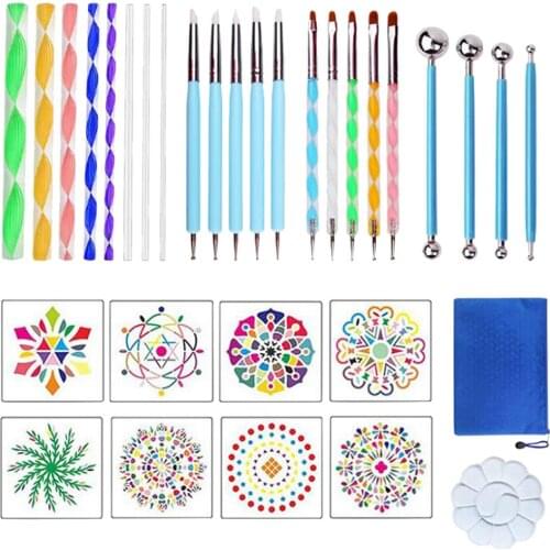 32PCS Mandala Dotting Tools Set Pen Dotting Tools Mandala Stencil Ball Stylus Paint Tray for Painting Rocks, Coloring, Drawing