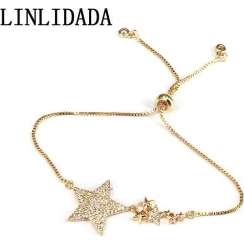 5Pcs New Arrival Star Cubic Zirconia Chain Bracelets Best Party Wedding Jewelry Gift For Women Adjustable Bangle