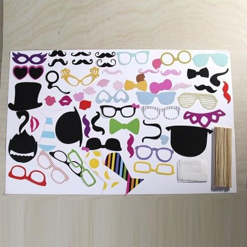 58 Pcs/Set Photo Booth Props Photobooth For Wedding Birthday Event & Party Supplies Cosplay Glasses Mustache Lip Stick