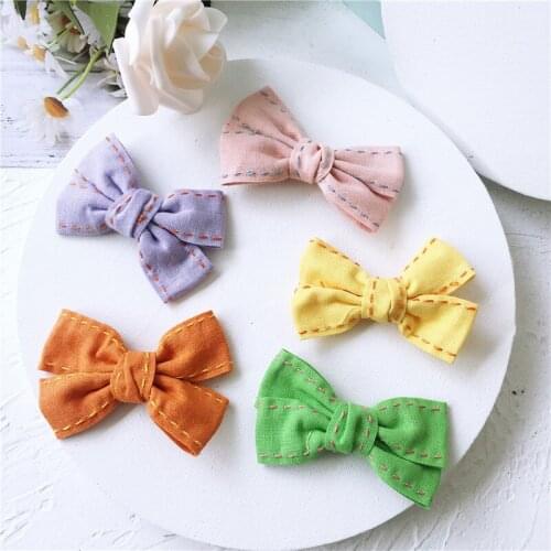 8*5cm 7pcs/lot Bright cotton bow DIY Tie Shaped Appliques for Craft Clothes Sewing Supplies DIY Hair Clip Accessories