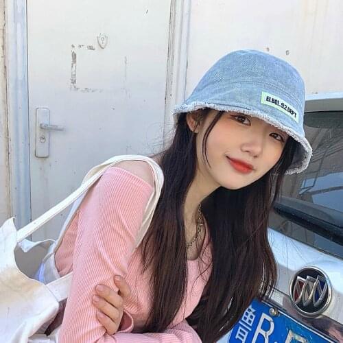April Half DesignerIn Washed Denim Fisherman Hat Female Spring and Autumn all-match Sunscreen Basin Hat Fashion Sun Bucket Hat