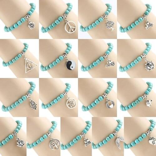 Love Heart Tree Peace Yin Yang Pendant Bracelet Natural Stone Blue Beads Chain Bangle Women Family Jewelry Friend Bracelets Gift