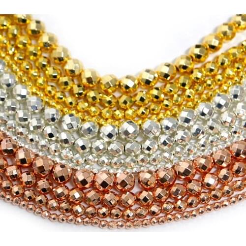 15inches Natural Faceted Rose Gold Hematite Stone Beads For Jewelry Making 4/6/8/10mm Spacer Beads Diy Bracelet Necklace Jewelry