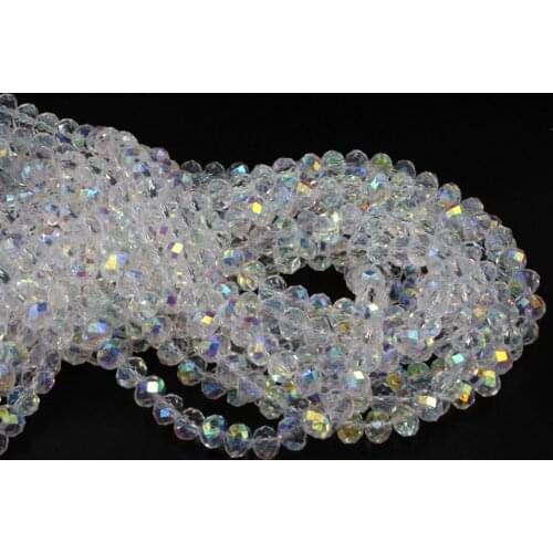 100PCS 3X4/4X6/6X8MM White AB Plating Crystal Bead Rondelle Loose Faceted Glass Beads Spacers Beads for Bracelet Jewelry Making