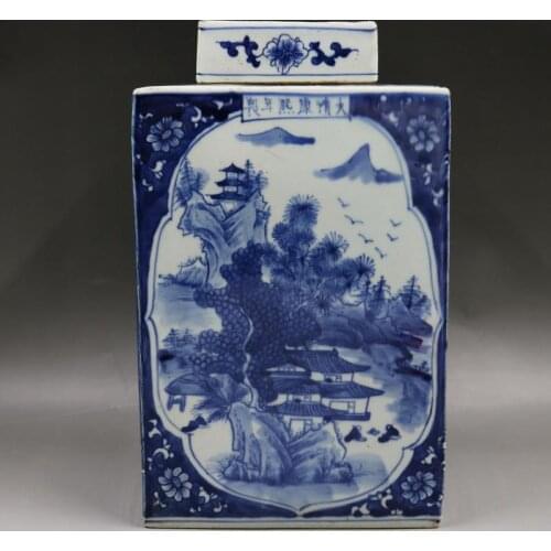Qing Dynasty Kangxi Year Blue And White Landscape Tea Pot Hand Painted Old Porcelain Home Furnishings porcelain Ginger jar