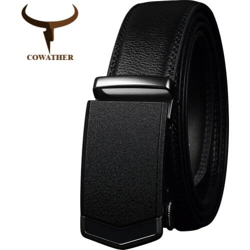 COWATHER Men Belt New Arrival Alloy Buckle Cow Genuine Leather Belts Cowhide Men Strap Automatic Buckle Waistband For Men CZ147