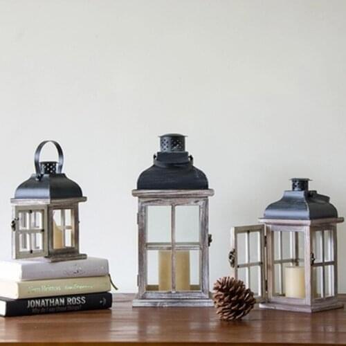 Wooden Retro Candlestick Decor Glass Lantern Tealight Candle Holders Table Centerpiece Bougeoir Et Photophore Glass Lantern L