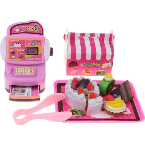Kids Pretend Play Toy Set, Cake Store with Cash Register, Plate and Box, Children Christmas Gift