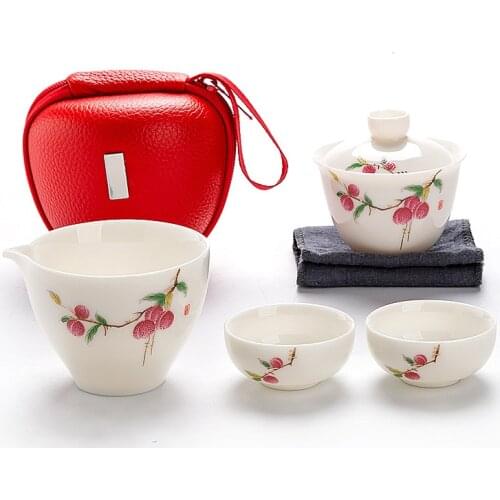 Travel Bag Chinese Kung Fu Tea set gaiwan teapot teacups fair mug tea sets white ceramic for gift puer Drinkware