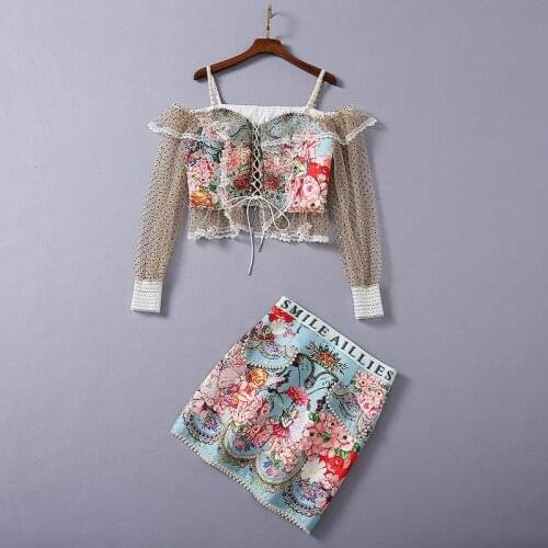 European and American womens wear 2020 winter new style Long-sleeved lace polka dot shirt Jacquard skirt Fashion suits