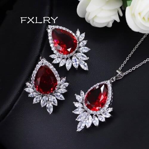 FXLRY New Elegant Jewelry AAA+ Zircon CZ Geometric Flowers Pendant Necklace Earring Fashion Jewelry Set Multicolor Optional