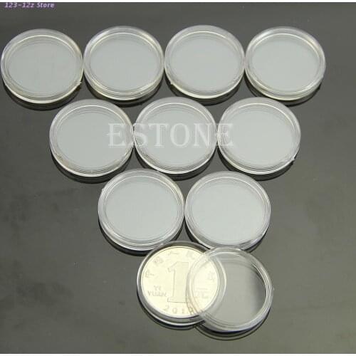Hot 10pcs 24mm Clear Round Cases Coin Storage Capsules Holder Round Plastic