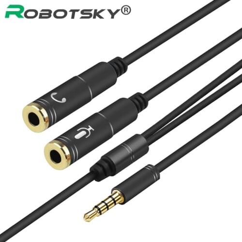 Jack 3.5mm Mic + Headphone Splitter Cable 3.5 Aux Extension Cable 1 Male to 2 Female Cable for Computer Microphone Cellphone