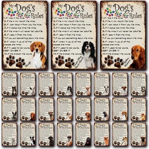 [ Kelly66 ] My Dogs Rules Maltese Bulldog Chihuahua Pug Boxer Metal Sign Home Decor Bar Wall Art Painting 20*30 CM Size Dy133