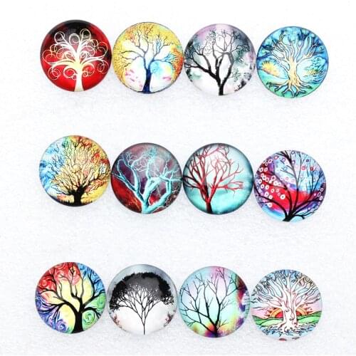 From 8mm to 30mm Random Mixed Round Life Tree Cabochons In Pairs Pattern Glass Flatback Photo Base DIY Making Accessories K06247