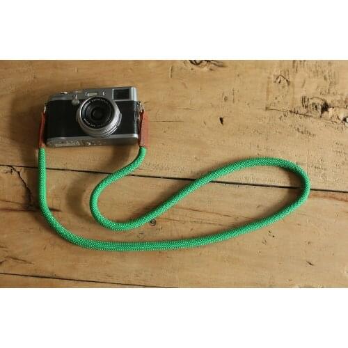COOL Pure green Climbing rope 10mm black leather handmade Camera neck shoulder strap & Windmup