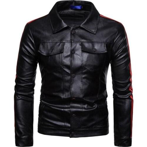 Spring mens motorcycle leather jacket chaquetas hombre contrasting striped jaquetas fashion short coats casaco masculino