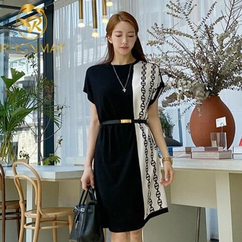 Summer Dresses New 2020 Women Casual Short Sleeve O-Neck Loose Dress Female Vestido Plus Size Women Print Dresses With Belt