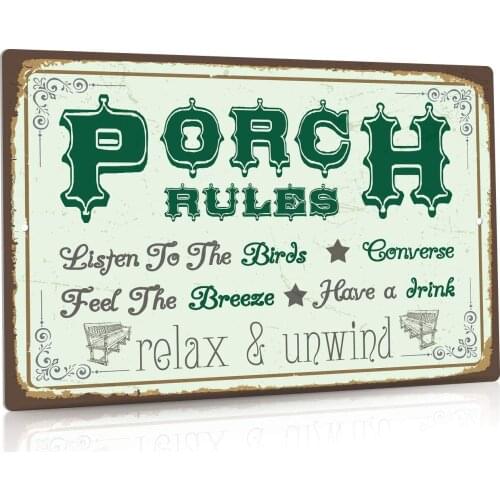 Metal Sign Porch Rules Home Living Room Home Kitchen Art Poster Wall Decoration Old-fashioned Metal Sign 8X12 Inches